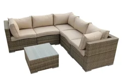 Furniture One Rattan Effect Nature Rattan 5 Seat Corner Sofa Set NO ASSEMBLY & ALUMINIUM FRAME