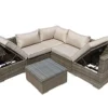 Furniture One Rattan Effect Nature Rattan 5 Seat Recliner Corner Sofa Set NO ASSEMBLY & ALUMINIUM FRAME