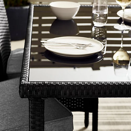 Furniturebox Bali Black PE Rattan 4 Seat Outdoor Garden Dining Set With Tempered Glass Top And Durable Grey Cushions 3 Furniturebox Bali Black PE Rattan 4 Seat Outdoor Garden Dining Set With Tempered Glass Top And Durable Grey Cushions - Image 3