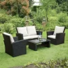Garden Store Direct Rattan Garden Furniture 4 Piece Patio Set - Black With Cream Cushions