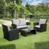 Garden Store Direct Rattan Garden Furniture 4 Piece Patio Set - Black With Grey Cushions