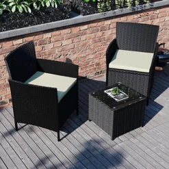Garden Vida Bali Black 2 Seater Balcony Garden Outdoor Rattan Furniture Set -Outsunny Garden Zone garden vida bali black 2 seater balcony garden outdoor rattan furniture set5056562199206 04c MP