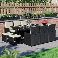 Garden Vida Cuba Black 10 Seater Rattan Garden Outdoor Bistro Set