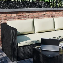 Garden Vida Hampton Black 4 Seater Corner Rattan Garden Outdoor Bistro Set -Outsunny Garden Zone garden vida hampton black 4 seater corner rattan garden outdoor bistro set5056562199015 03c MP