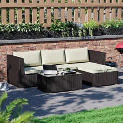 Garden Vida Hampton Brown 4 Seater Corner Rattan Garden Outdoor Bistro Set