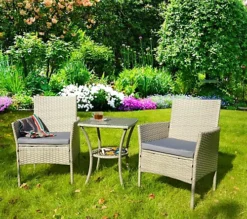 GardenCo 2 Seat Grey Rattan Weave Bistro Set With High Glass Top Table & Two Chairs Outdoor Furniture For Garden -Outsunny Garden Zone gardenco 2 seat grey rattan weave bistro set with high glass top table two chairs outdoor furniture for garden5056337107672 03c MP