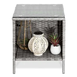 GardenCo Grey 2 Seat Rattan Bistro Set With Low Glass Top Storage Table & Two Chairs - Outdoor Garden Furniture -Outsunny Garden Zone gardenco grey 2 seat rattan bistro set with low glass top storage table two chairs outdoor garden furniture5056337107665 03c MP