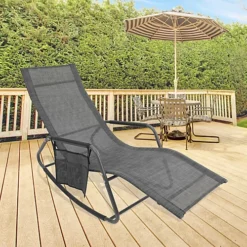 GardenKraft Outdoor Rocking Sun Loungers - Grey Colour With Side Bag -Outsunny Garden Zone gardenkraft outdoor rocking sun loungers grey colour with side bag5025301191993 04c MP
