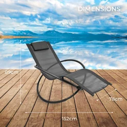 GardenKraft Rocking Moon Sun Lounger - Black Colour -Outsunny Garden Zone gardenkraft rocking moon sun lounger black colour5025301191801 03c MP