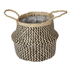 GoodHome Black Seagrass Herringbone Circular Plant Pot (Dia)21cm