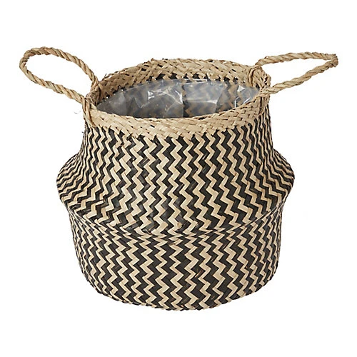 GoodHome Black Seagrass Herringbone Circular Plant Pot (Dia)21cm 1 GoodHome Black Seagrass Herringbone Circular Plant Pot (Dia)21cm