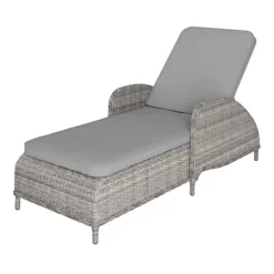 GoodHome Hamilton Steeple Grey Rattan Effect Sun Lounger