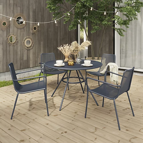 GoodHome Kilifi Midnight Navy Metal 4 Seater Round Dining Table 2 GoodHome Kilifi Midnight Navy Metal 4 Seater Round Dining Table - Image 2