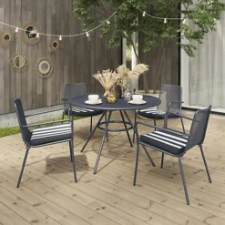 GoodHome Kilifi Midnight Navy Metal 4 Seater Round Dining Table 6 GoodHome Kilifi Midnight Navy Metal 4 Seater Round Dining Table -Outsunny Garden Zone goodhome kilifi midnight navy metal 4 seater round dining table5059340677194 02i