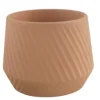 GoodHome Lummi Beige Terracotta Slanting Stripes Circular Plant Pot (Dia)23.5cm