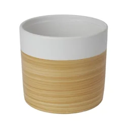 GoodHome White Clay Wood Effect Circular Plant Pot (Dia)22.5cm
