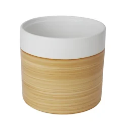 GoodHome White Clay Wood Effect Circular Plant Pot (Dia)27.8cm