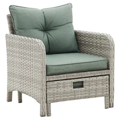 Grenada Garden Armchair 5 Piece Grey Rattan Set With Side Table & Ottoman Hide Away Footstools Green Cushions 6 Grenada Garden Armchair 5 Piece Grey Rattan Set With Side Table & Ottoman Hide Away Footstools Green Cushions -Outsunny Garden Zone grenada garden armchair 5 piece grey rattan set with side table ottoman hide away footstools green cushions5056546200829 03c MP