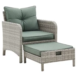 Grenada Garden Armchair 5 Piece Grey Rattan Set With Side Table & Ottoman Hide Away Footstools Green Cushions 7 Grenada Garden Armchair 5 Piece Grey Rattan Set With Side Table & Ottoman Hide Away Footstools Green Cushions -Outsunny Garden Zone grenada garden armchair 5 piece grey rattan set with side table ottoman hide away footstools green cushions5056546200829 04c MP