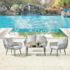 Grey 4 Piece Sofa Garden Set With Wicker Rope Style Chairs Coffee Black Glass Topped Topper