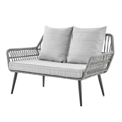 Grey 4 Piece Sofa Garden Set With Wicker Rope Style Chairs Coffee Black Glass Topped Topper -Outsunny Garden Zone grey 4 piece sofa garden set with wicker rope style chairs coffee black glass topped topper5056546205848 03c MP