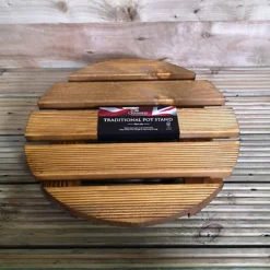 Heavy Duty Round Traditional Wood Garden Patio Plant Flower Pot Stand Caddy Trolley On Strong Metal Castor Wheels 40cm