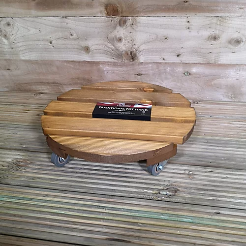 Heavy Duty Round Traditional Wood Garden Patio Plant Flower Pot Stand Caddy Trolley On Strong Metal Castor Wheels 40cm 3 Heavy Duty Round Traditional Wood Garden Patio Plant Flower Pot Stand Caddy Trolley On Strong Metal Castor Wheels 40cm - Image 3