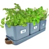 Herb Pots For Kitchen Windowsill With Leather Handles Ideal For Growing Indoor Plants With Tray (Teal Blue)