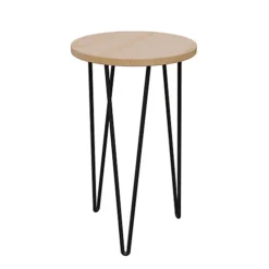 HORTICO Mid-Century Modern Black Plant Stand With Bamboo Wooden Top Indoor And Outdoor, D30.5 H41.5 Cm