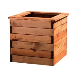 HORTICO Scandinavian Red Wood Square Wooden Planter For Garden, Outdoor Plant Pot Made In The UK H39 L47 W47 Cm, 46L