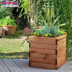 HORTICO Scandinavian Red Wood Square Wooden Planter For Garden, Outdoor Plant Pot Made In The UK H39 L47 W47 Cm, 46L -Outsunny Garden Zone hortico scandinavian red wood square wooden planter for garden outdoor plant pot made in the uk h39 l47 w47 cm 46l5060874792895 07c MP