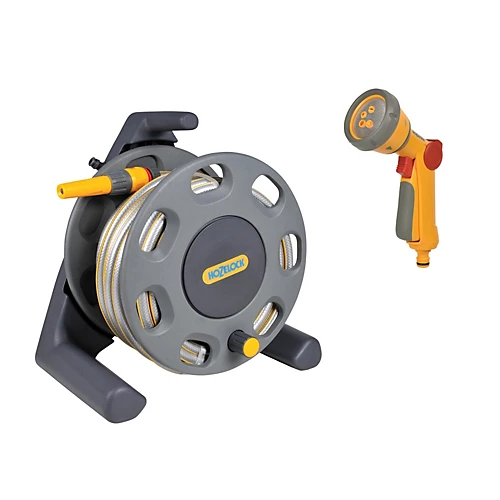 Hozelock 2412 Compact Reel 25m Garden Hose Reel Fittings Jet + 5 Spray Gun 2679 1 Hozelock 2412 Compact Reel 25m Garden Hose Reel Fittings Jet + 5 Spray Gun 2679