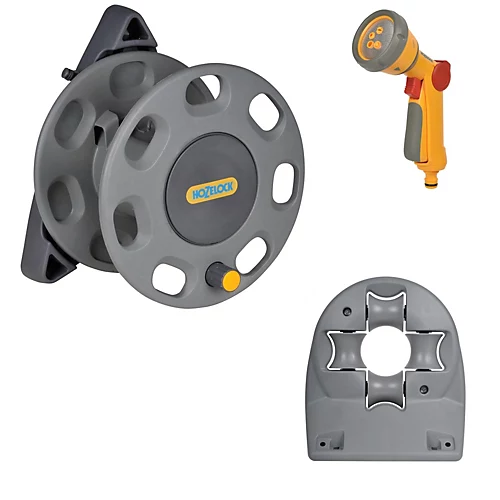 Hozelock 2420 30m Wall Compact Mounted Hose Reel, Hose Guide And 2679 Spray Gun 1 Hozelock 2420 30m Wall Compact Mounted Hose Reel, Hose Guide And 2679 Spray Gun