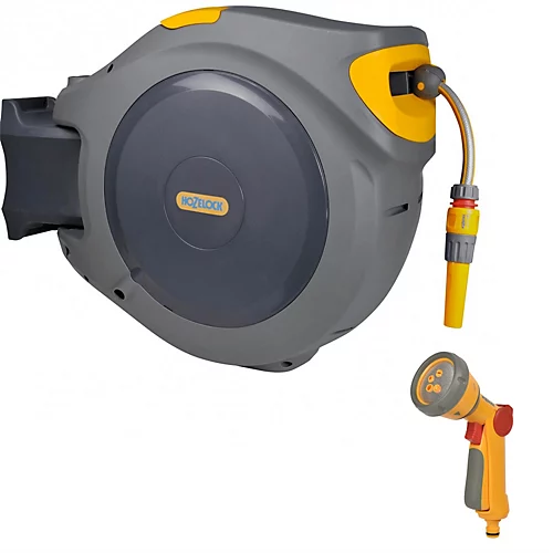 Hozelock 2595 40m Auto Reel Retractable Hose System Wall Mounted 2679 Spray Gun 1 Hozelock 2595 40m Auto Reel Retractable Hose System Wall Mounted 2679 Spray Gun