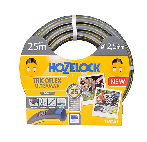 Hozelock Ultramax 116241 Grey & Yellow 5-layer Reinforced Hose Pipe (L)25m 1 Hozelock Ultramax 116241 Grey & Yellow 5-layer Reinforced Hose Pipe (L)25m