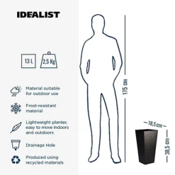 IDEALIST Black Light Concrete Garden Tall Planter, Outdoor Plant Pot With Tapered Shape H38.5 L18.5 W18.5 Cm, 13L -Outsunny Garden Zone idealist black light concrete garden tall planter outdoor plant pot with tapered shape h38 5 l18 5 w18 5 cm 13l5060874790044 06c MP