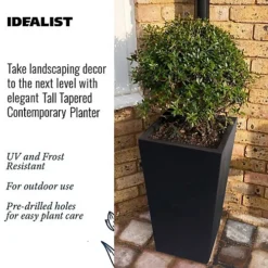 IDEALIST Black Light Concrete Garden Tall Planter, Outdoor Plant Pot With Tapered Shape H50.5 L24.5 W24.5 Cm, 30L -Outsunny Garden Zone idealist black light concrete garden tall planter outdoor plant pot with tapered shape h50 5 l24 5 w24 5 cm 30l5000124502317 03c MP