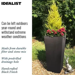IDEALIST Black Light Concrete Garden Tall Planter, Outdoor Plant Pot With Tapered Shape H65 L32 W32 Cm, 67L -Outsunny Garden Zone idealist black light concrete garden tall planter outdoor plant pot with tapered shape h65 l32 w32 cm 67l5000124502324 06c MP