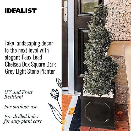 IDEALIST Chelsea Flower Box Square Garden Planter, Faux Lead Dark Grey Light Stone Outdoor Plant Pot W30 H30 L30 Cm, 27L 2 IDEALIST Chelsea Flower Box Square Garden Planter, Faux Lead Dark Grey Light Stone Outdoor Plant Pot W30 H30 L30 Cm, 27L - Image 2