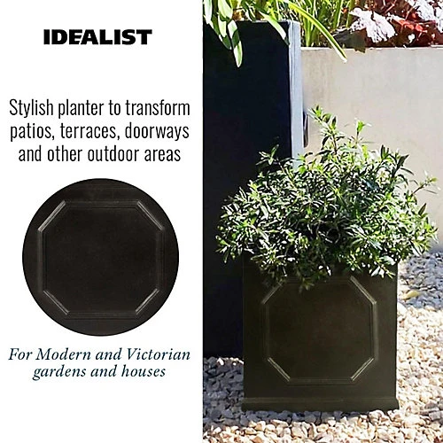 IDEALIST Chelsea Flower Box Square Garden Planter, Faux Lead Dark Grey Light Stone Outdoor Plant Pot W30 H30 L30 Cm, 27L 3 IDEALIST Chelsea Flower Box Square Garden Planter, Faux Lead Dark Grey Light Stone Outdoor Plant Pot W30 H30 L30 Cm, 27L - Image 3