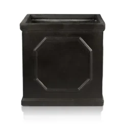 IDEALIST Chelsea Flower Box Square Garden Planter, Faux Lead Dark Grey Light StoneOutdoor Large Plant Pot W55 H55 L55 Cm, 166L