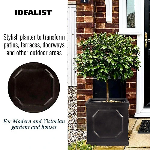 IDEALIST Chelsea Flower Box Square Garden Planter, Faux Lead Dark Grey Light StoneOutdoor Large Plant Pot W55 H55 L55 Cm, 166L 2 IDEALIST Chelsea Flower Box Square Garden Planter, Faux Lead Dark Grey Light StoneOutdoor Large Plant Pot W55 H55 L55 Cm, 166L - Image 2