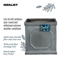 IDEALIST Chelsea Flower Box Square Garden Planter, Faux Lead Grey Light Stone Outdoor Large Plant Pot W45 H45 L45 Cm, 91L -Outsunny Garden Zone idealist chelsea flower box square garden planter faux lead grey light stone outdoor large plant pot w45 h45 l45 cm 91l5060432416560 05c MP