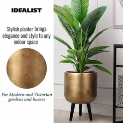 IDEALIST Concrete Effect Gold Round Planter With Legs, Round Indoor Plant Pot Stand For Indoor Plants D30 H43 Cm, 16L -Outsunny Garden Zone idealist concrete effect gold round planter with legs round indoor plant pot stand for indoor plants d30 h43 cm 16l5060874792352 03c MP