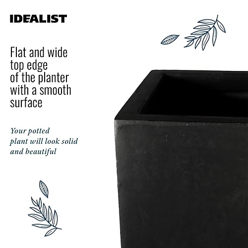 IDEALIST Contemporary Black Light Concrete Garden Tall Square Planter, Outdoor Plant Pot H70 L33 W33 Cm, 79L 2 IDEALIST Contemporary Black Light Concrete Garden Tall Square Planter, Outdoor Plant Pot H70 L33 W33 Cm, 79L - Image 2