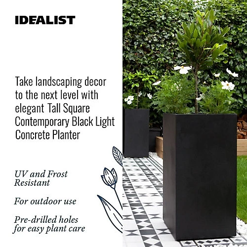 IDEALIST Contemporary Black Light Concrete Garden Tall Square Planter, Outdoor Plant Pot H70 L33 W33 Cm, 79L 3 IDEALIST Contemporary Black Light Concrete Garden Tall Square Planter, Outdoor Plant Pot H70 L33 W33 Cm, 79L - Image 3