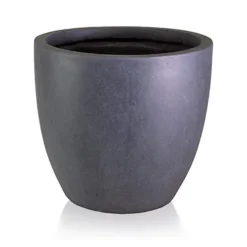 IDEALIST Contemporary Dark Grey Washed Light Concrete Egg Garden Round Planter Large, Outdoor Plant Pot D56 H52 Cm, 128L