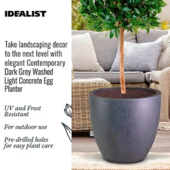 IDEALIST Contemporary Dark Grey Washed Light Concrete Egg Garden Round Planter Large, Outdoor Plant Pot D56 H52 Cm, 128L -Outsunny Garden Zone idealist contemporary dark grey washed light concrete egg garden round planter large outdoor plant pot d56 h52 cm 128l5000124403126 03c MP