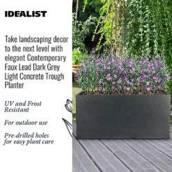 IDEALIST Contemporary Faux Lead Dark Grey Concrete Trough Planter H30 L60 W30 Cm, 54L 6 IDEALIST Contemporary Faux Lead Dark Grey Concrete Trough Planter H30 L60 W30 Cm, 54L -Outsunny Garden Zone idealist contemporary faux lead dark grey concrete trough planter h30 l60 w30 cm 54l5000124401788 03c MP