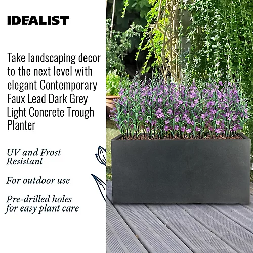 IDEALIST Contemporary Faux Lead Dark Grey Concrete Trough Planter H30 L60 W30 Cm, 54L 3 IDEALIST Contemporary Faux Lead Dark Grey Concrete Trough Planter H30 L60 W30 Cm, 54L - Image 3